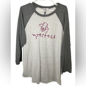Bee Attitudes Imperfect Graphic Gray Baseball Style Tee Shirt NWOT